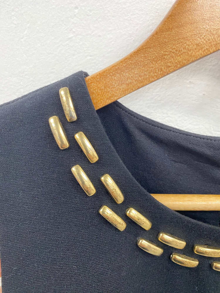 Fabulous Michael Kors Black Sheath Gold Accent Mini Dress UK8 LG276