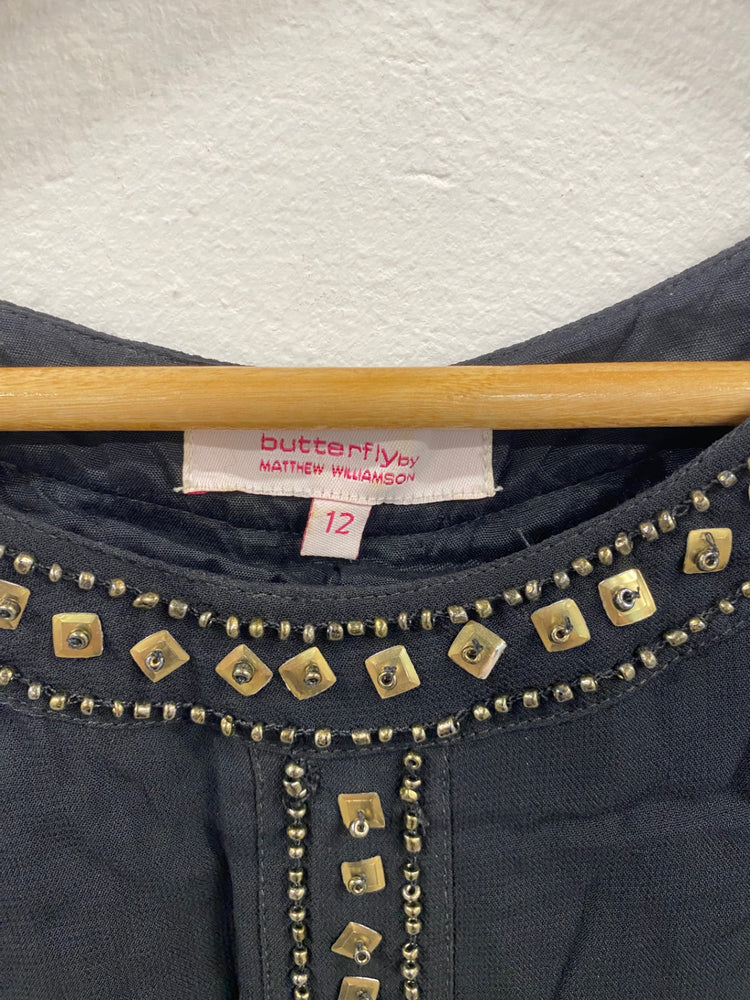 Boho Chic Festival Vibe Butterfly by Matthew Williamson Black Mini Dress UK12 LG276