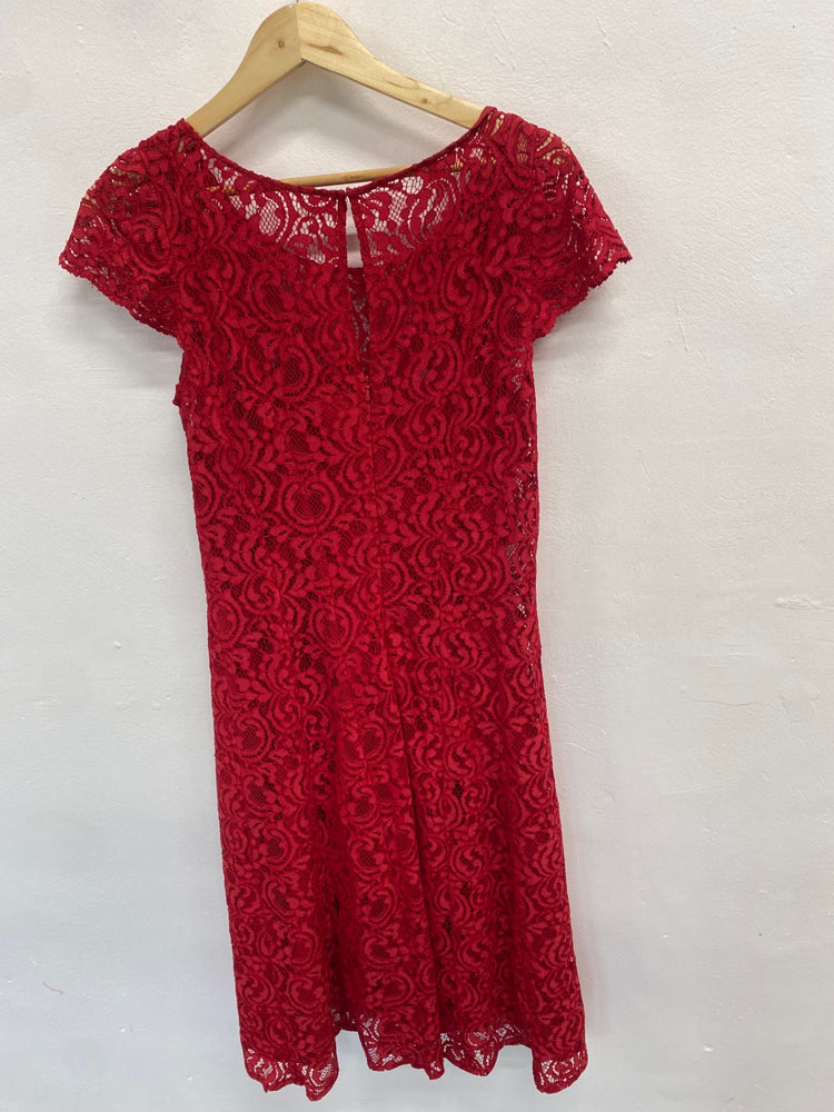 Fabulous Phase Eight Dress UK 14 Red lace overlay formal LG276