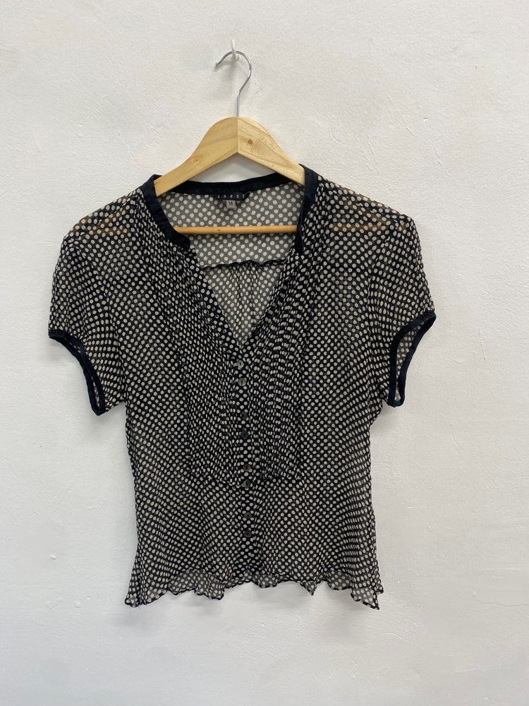 Fabulous coast Blouse UK 14 Black and beige spotted silk LG276