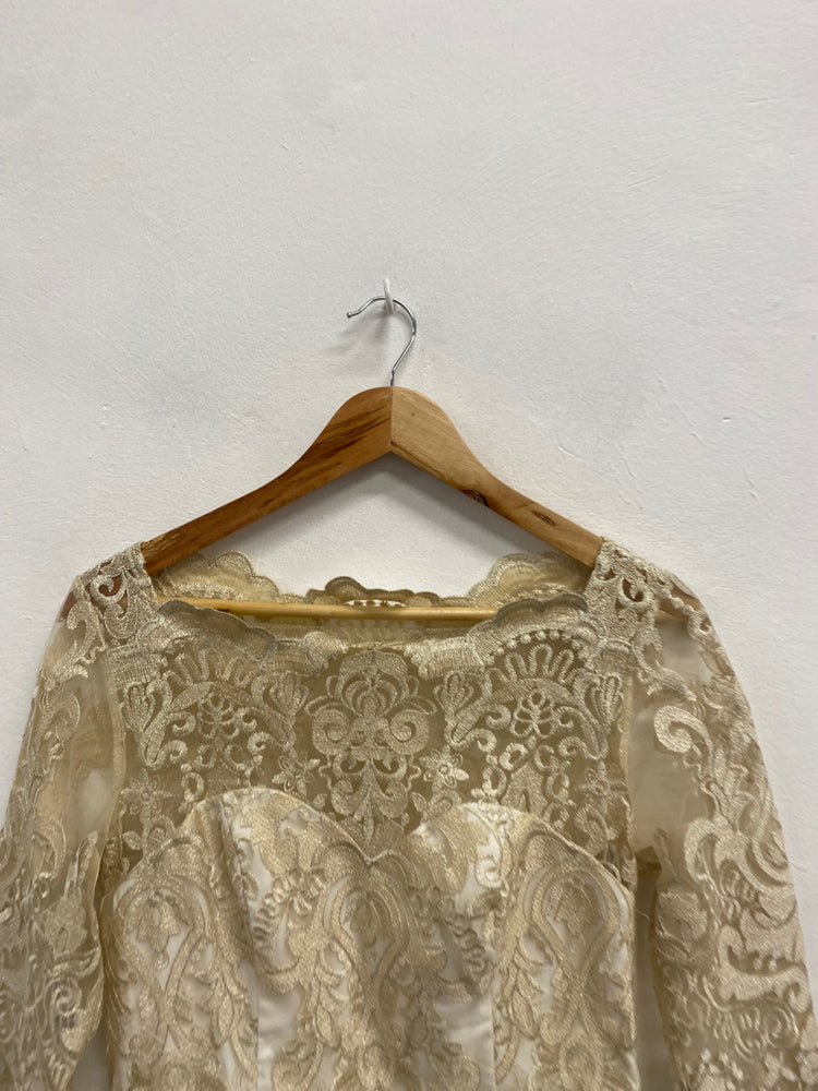 Fabulous Chi chi london Dress UK 12 White gold lace SM438