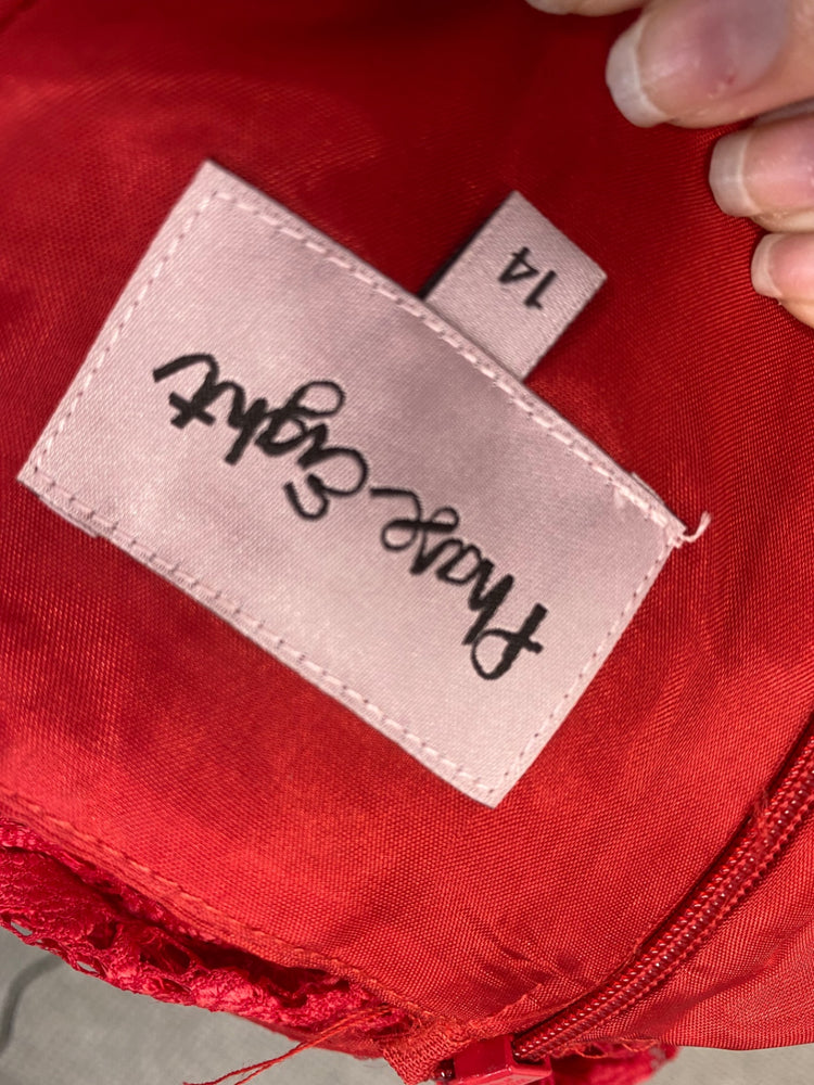 Fabulous Phase Eight Dress UK 14 Red lace overlay formal LG276