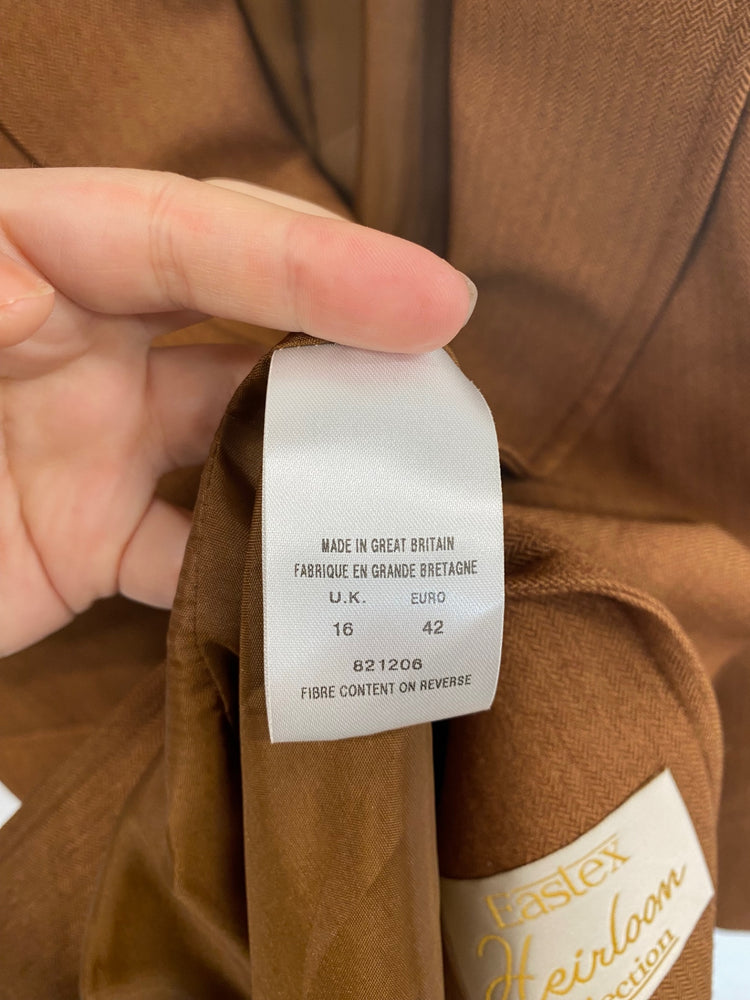 Fabulous Eastex Brown Micro Herringbone Longline Blazer UK16 LG276