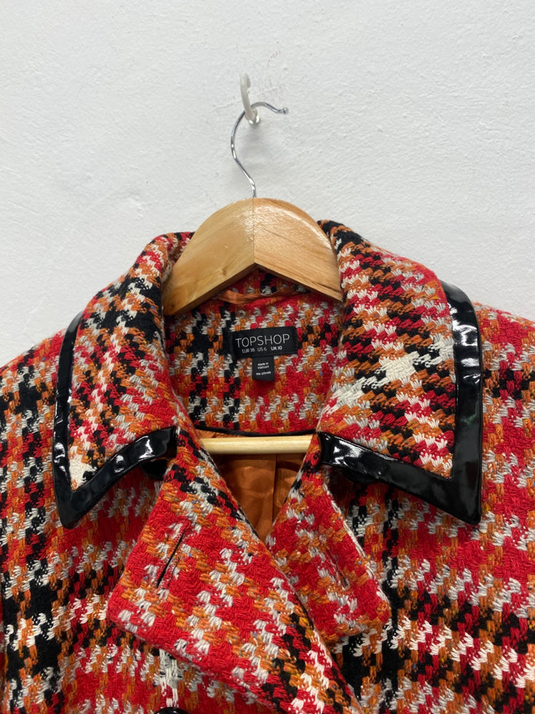 Fabulous retro 1950’s vibes Topshop Overcoat UK10 Red & black houndstooth LB244