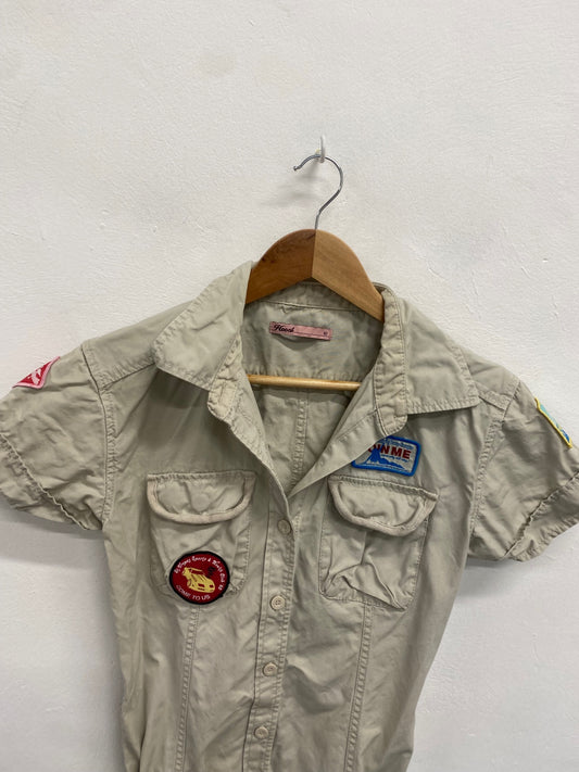 Fabulous Hooch Dress UK 12 Beige y2k midi safari style CH434