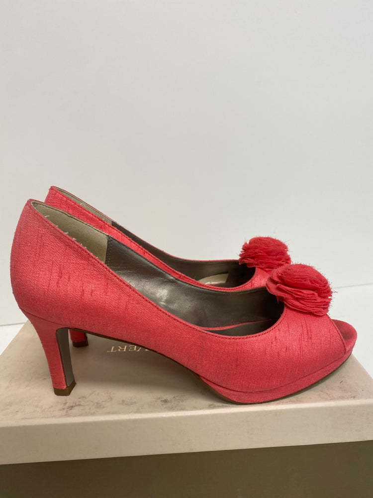 Fabulous Jacques Vert occasion party Peep Toe Heels Uk7 Coral Blush CM439
