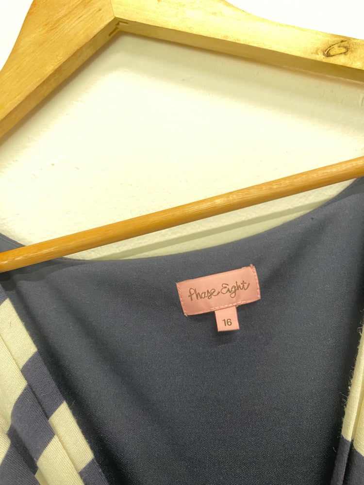 Fabulous Phase Eight Dress UK 14 Navy Blue and White striped HD440