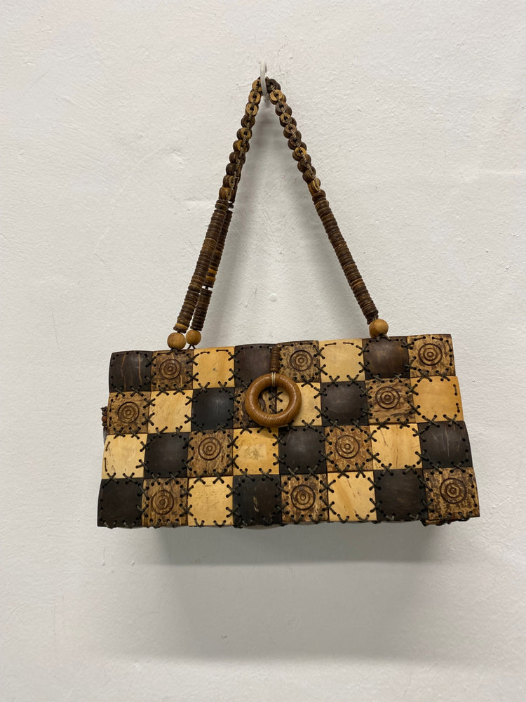Fabulous Vintage 1980’s coconut & betul wood boho Cottagecore Handbag One size Brown TM395