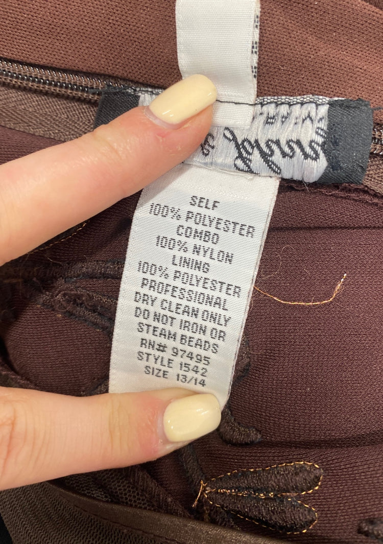 Fabulous Dave & Johnny Dress UK 14 Brown beaded maxi evening TM395