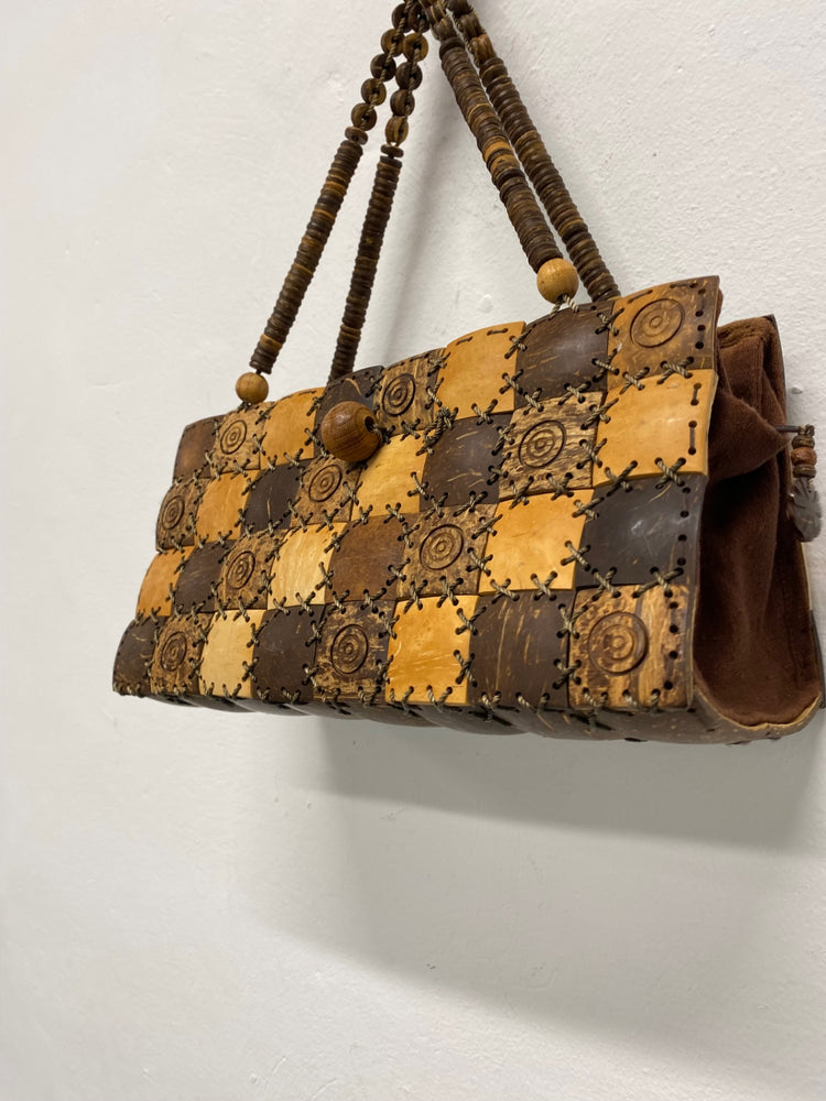 Fabulous Vintage 1980’s coconut & betul wood boho Cottagecore Handbag One size Brown TM395
