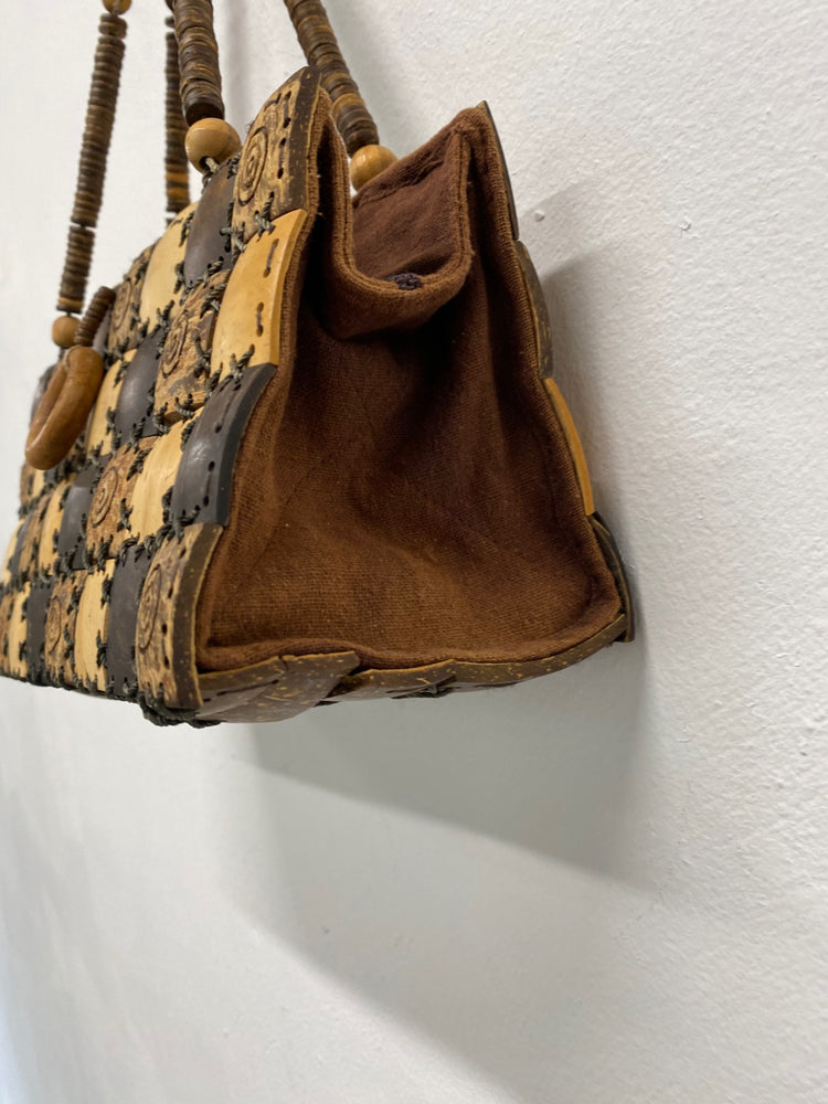 Fabulous Vintage 1980’s coconut & betul wood boho Cottagecore Handbag One size Brown TM395
