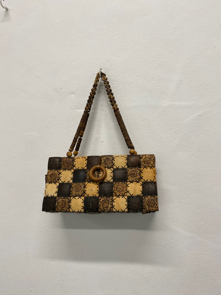 Fabulous Vintage 1980’s coconut & betul wood boho Cottagecore Handbag One size Brown TM395