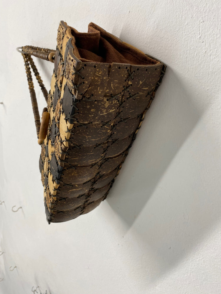 Fabulous Vintage 1980’s coconut & betul wood boho Cottagecore Handbag One size Brown TM395