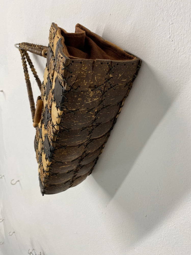 Fabulous Vintage 1980’s coconut & betul wood boho Cottagecore Handbag One size Brown TM395