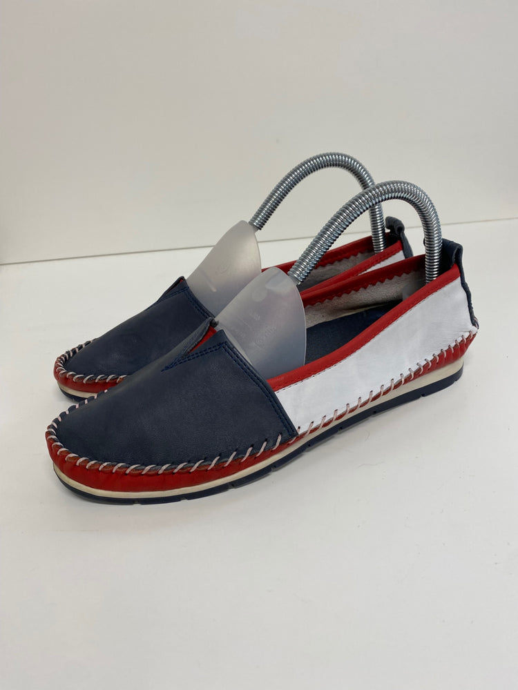 Fabulous Rikel handmade Loafers UK6 Navy & Red deck shoes NR001