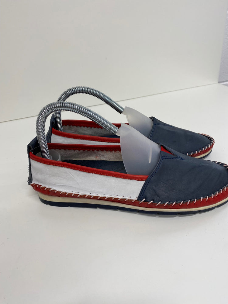 Fabulous Rikel handmade Loafers UK6 Navy & Red deck shoes NR001