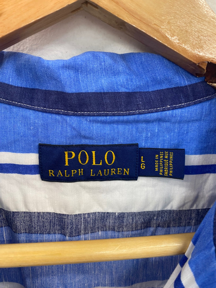 Fabulous Polo Ralph Lauren Blue Mix Stripe Linen Shirt UK L NR001