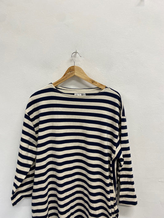 Fabulous Epitome Dress UK 16 Navy striped casual midi BS001