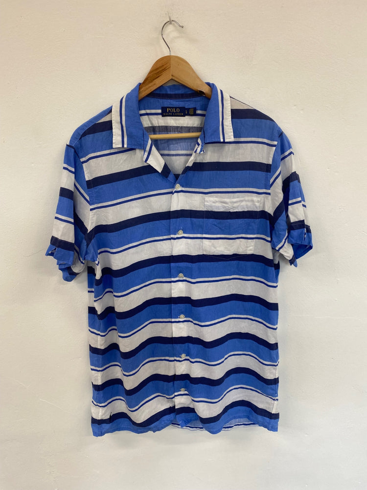 Fabulous Polo Ralph Lauren Blue Mix Stripe Linen Shirt UK L NR001