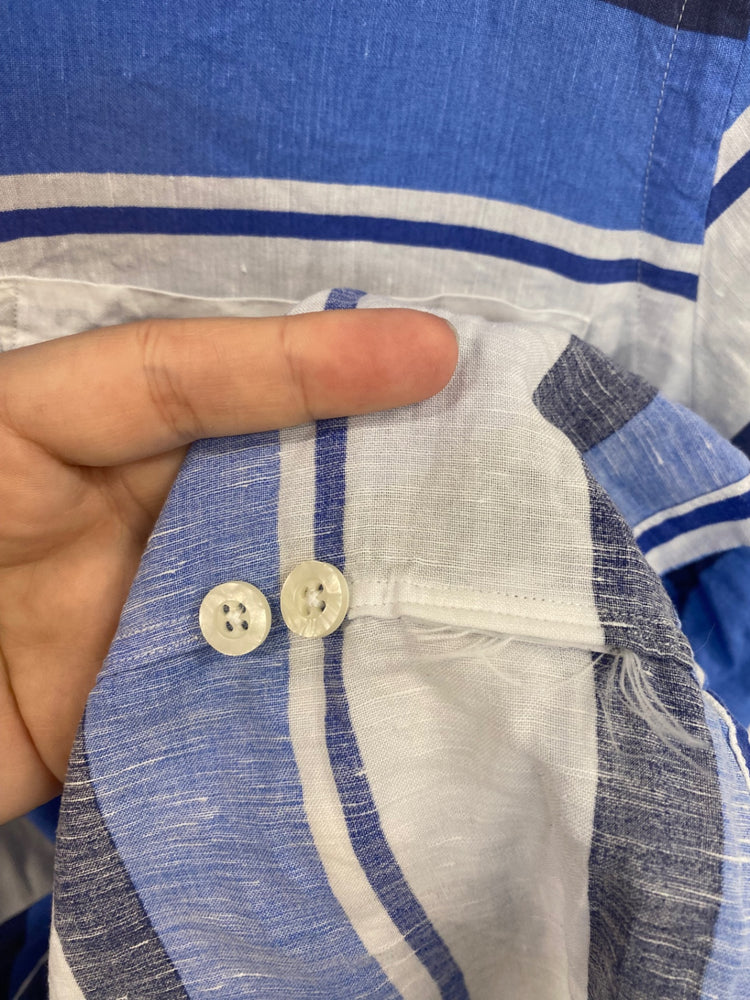 Fabulous Polo Ralph Lauren Blue Mix Stripe Linen Shirt UK L NR001