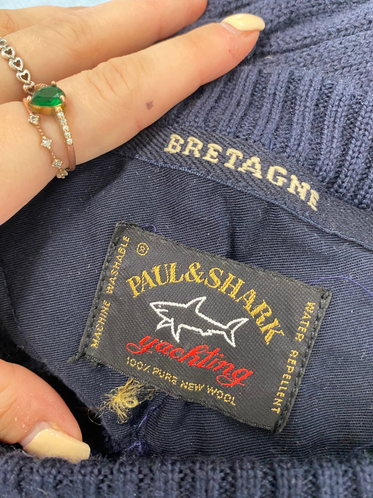 Fabulous Paul&shark Sweater & bag *holed UK L Navy blue wool LO442
