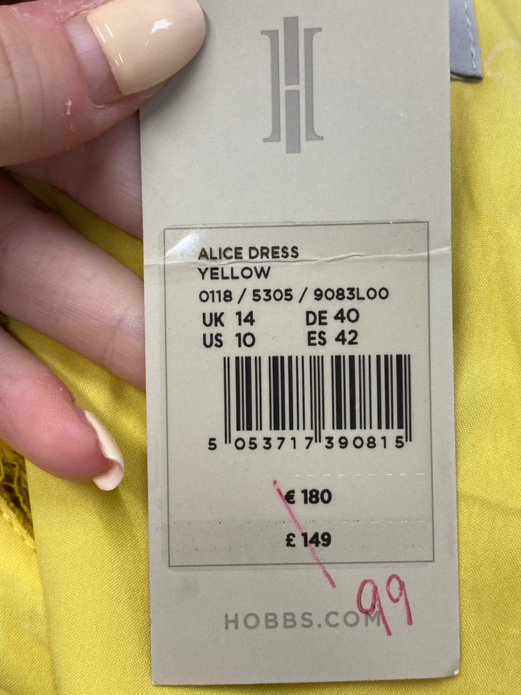 Fabulous Hobbs Dress UK 14 Yellow distressed hem midi new CE060