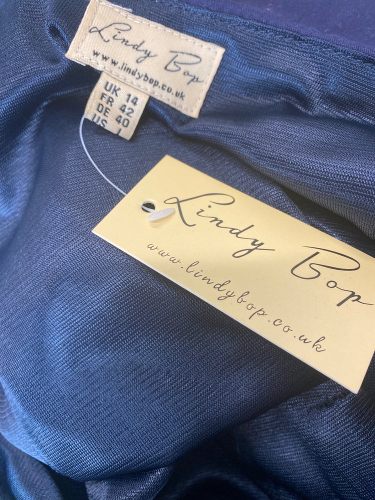 Fabulous Lindy Bop Dress Uk14 Navy Blue retro swing classic NB445