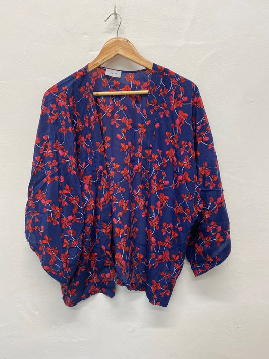Fabulous Jigsaw silk oriental floral Kaftan One size Blue & Red EC004