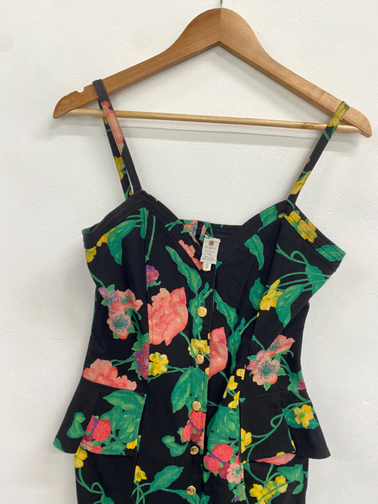 Fabulous Emanuel ungaro Dress UK 10 Floral peplum 1980s retro LJ446