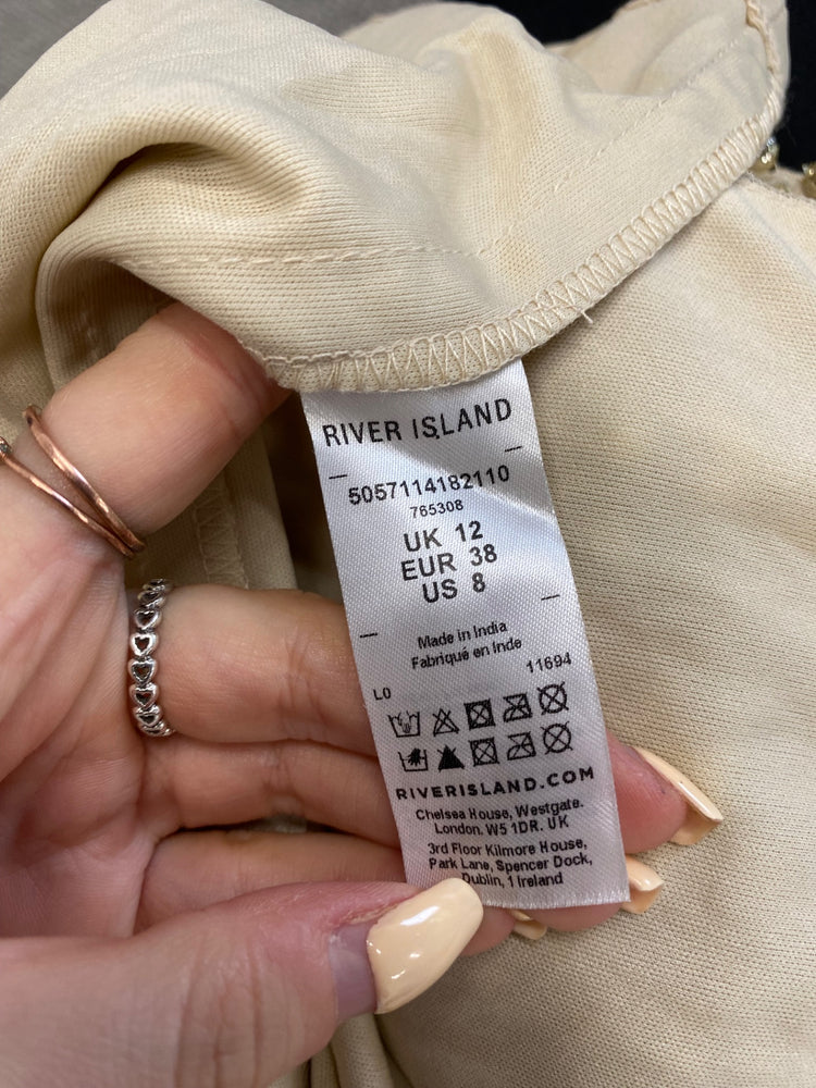 Fabulous River Island Dress UK 12 Champagne gold beaded evening TM447