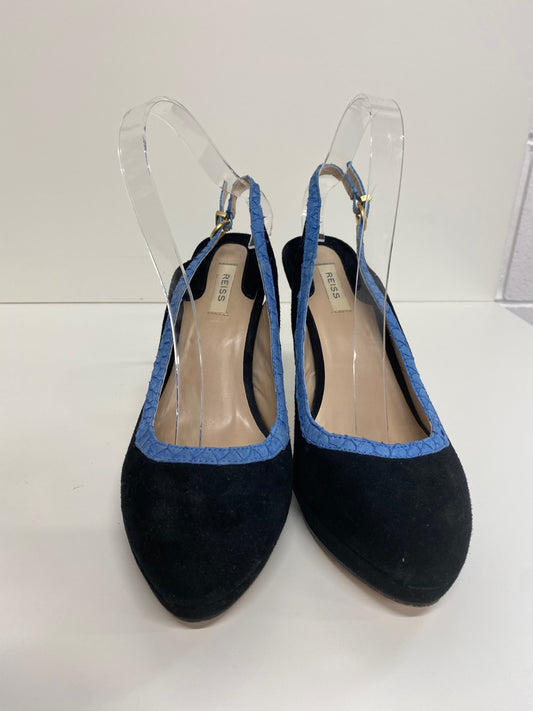 Fabulous REISS velvet platform slingback heels Uk7 Black & snakeskin blue CM061