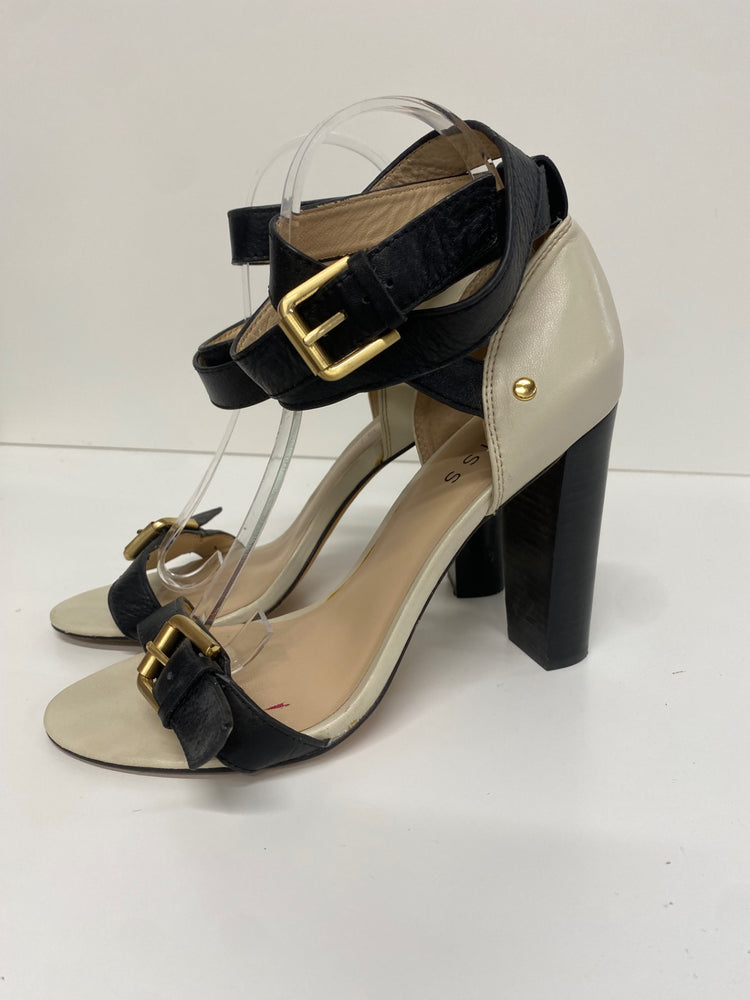 Fabulous Reiss Heeled Sandals long ankle straps Uk7 Cream & Black CM061