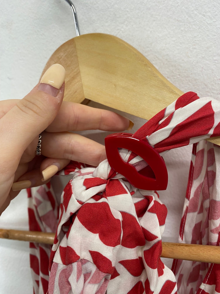 Fabulous Adriana Degrees Pool cover dress halter neck UK M Red kiss pattern LG005