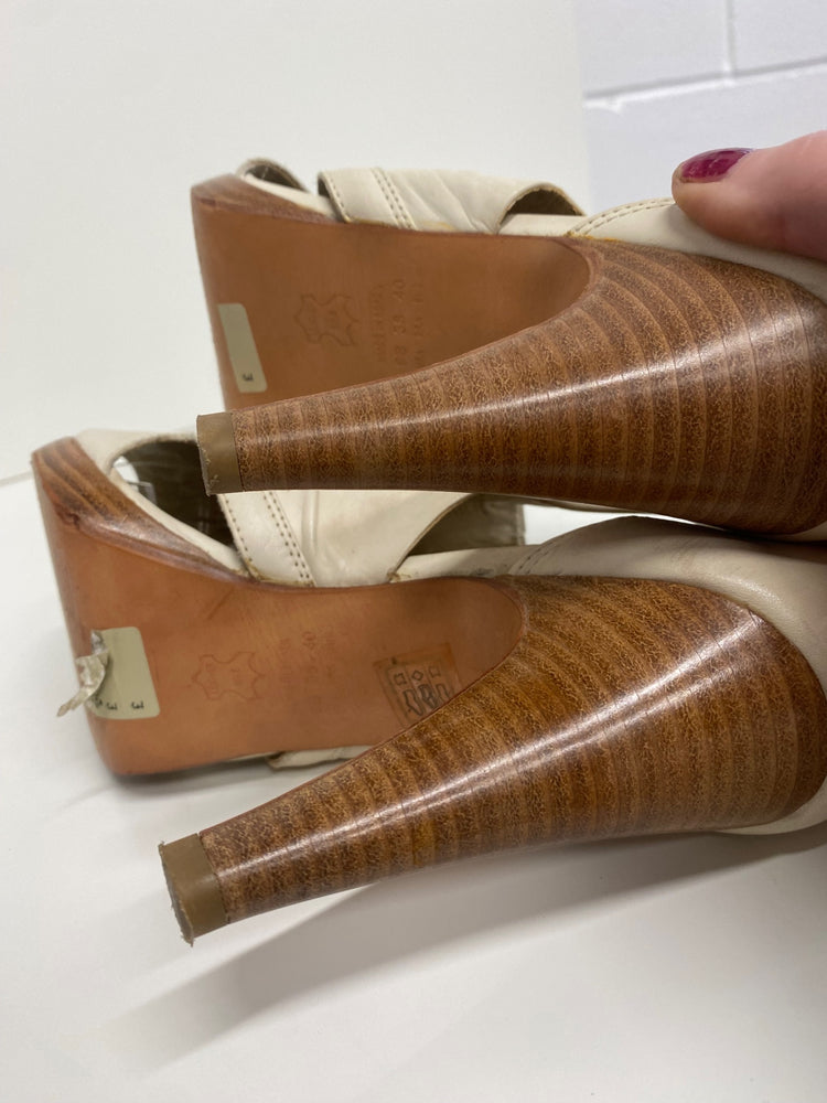 Fabulous Dune leather high heel summer peep toe Uk7 Cream leather CM061