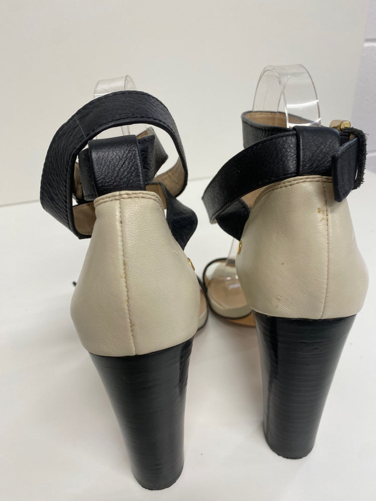 Fabulous Reiss Heeled Sandals long ankle straps Uk7 Cream & Black CM061