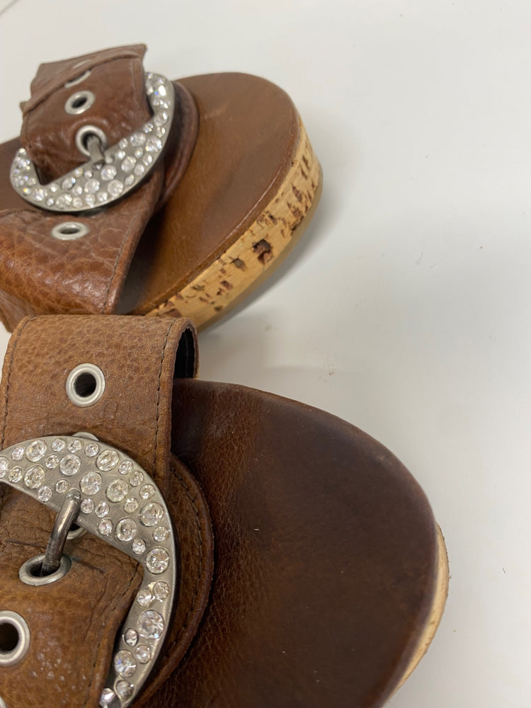 Fabulous Russell & Bromley mule Sandals Uk7 Brown With Buckle CM061