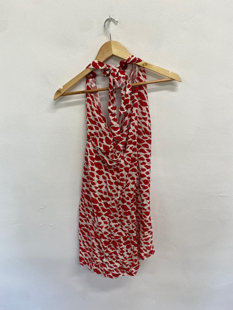 Fabulous Adriana Degrees Pool cover dress halter neck UK M Red kiss pattern LG005