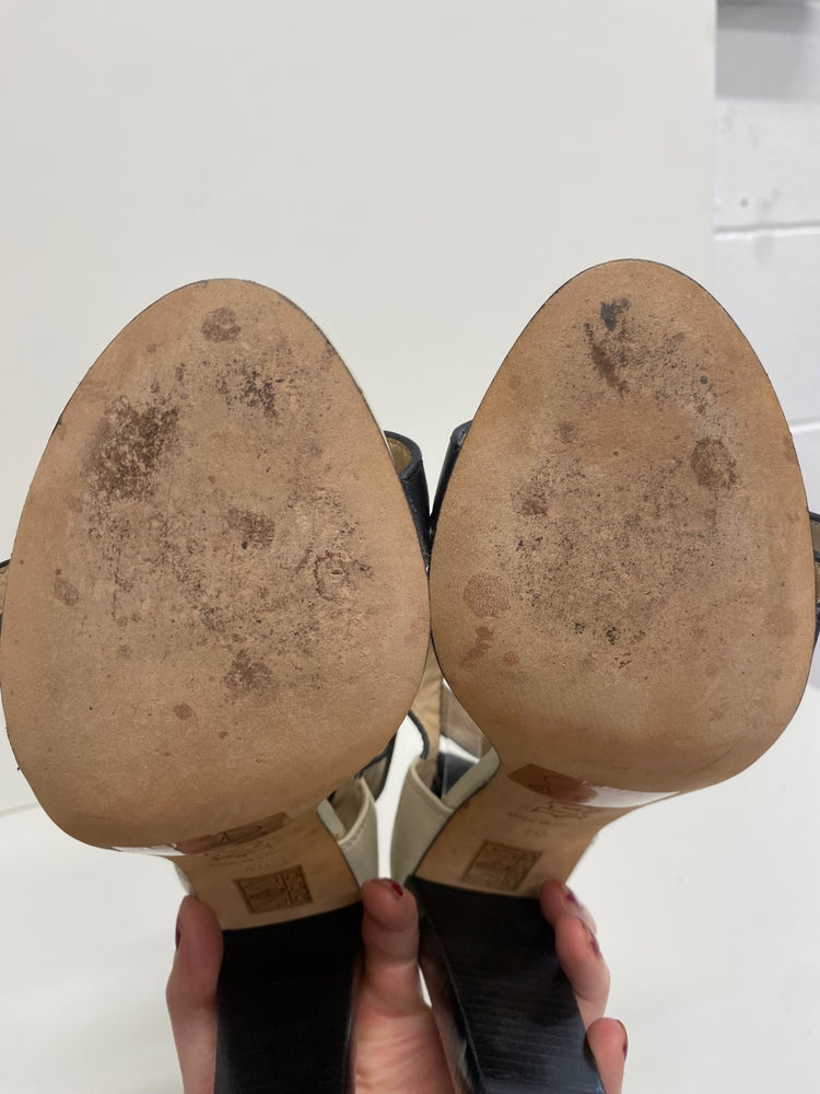 Fabulous Reiss Heeled Sandals long ankle straps Uk7 Cream & Black CM061