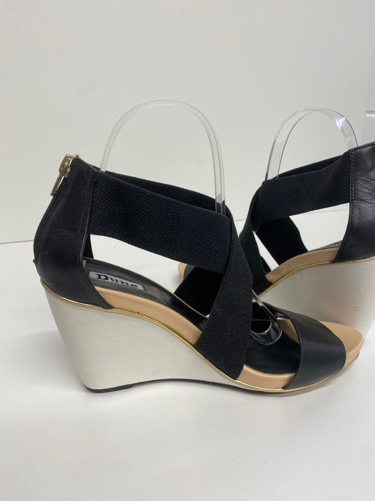 Fabulous Dune wedge Heeled bandageSandals Uk7 Black leather CM061