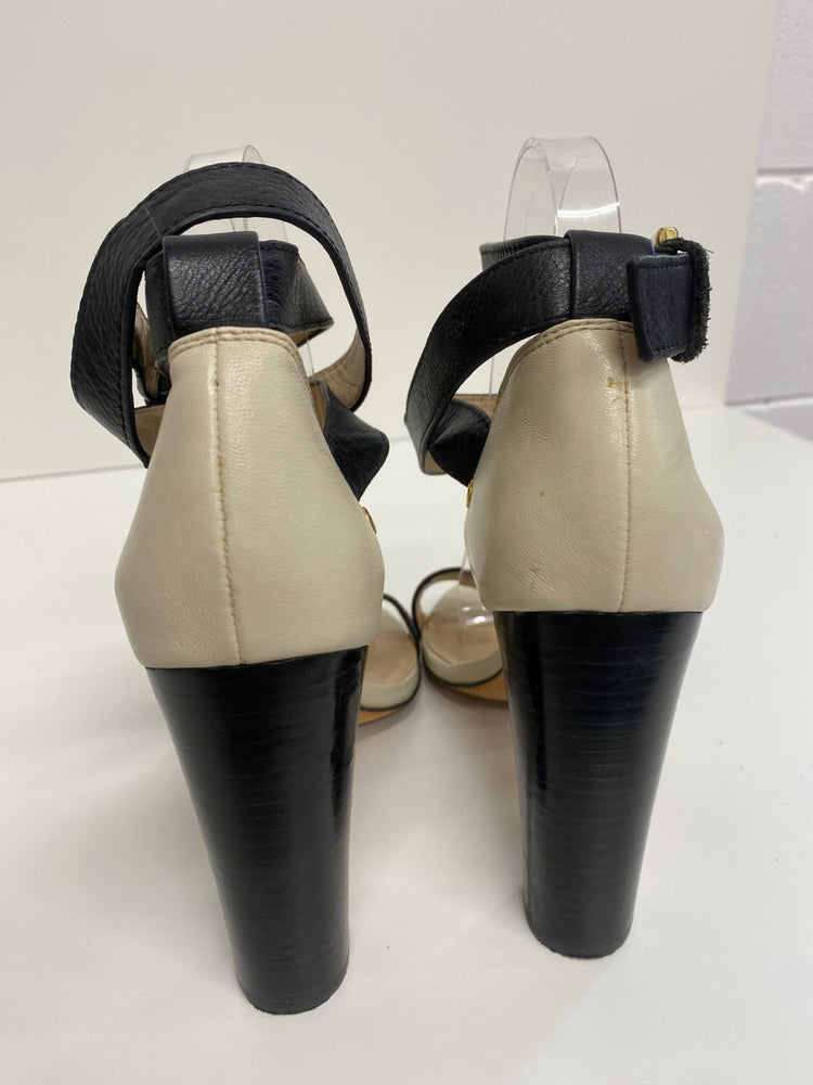 Fabulous Reiss Heeled Sandals long ankle straps Uk7 Cream & Black CM061