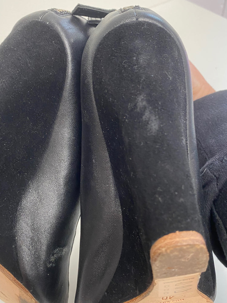 Fabulous Reiss 1971 wedge high Sandals Uk7 Black Leather & Suede CM061