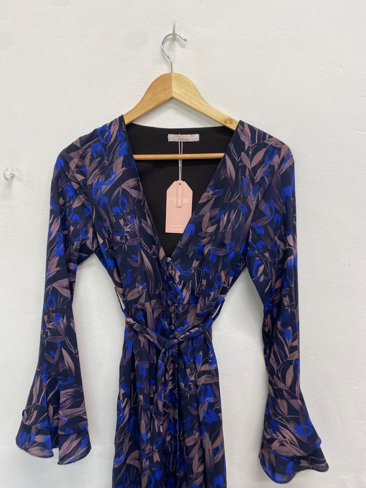 Fabulous Anne Louise boutique Midi Dress UK 8 Blue purple botanical FH003