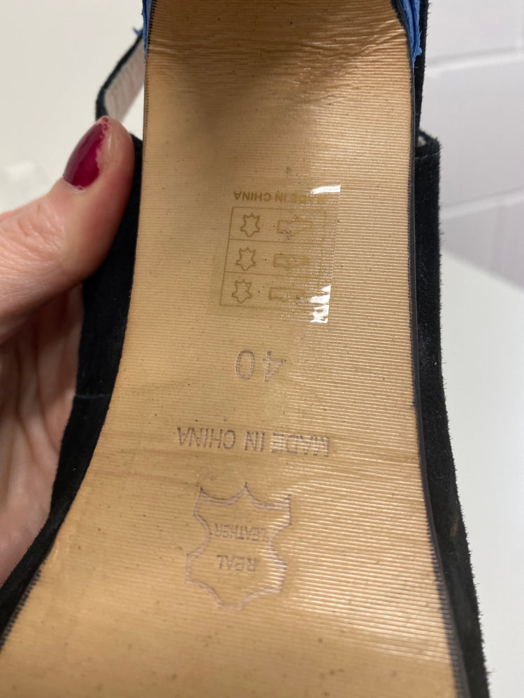 Fabulous REISS velvet platform slingback heels Uk7 Black & snakeskin blue CM061