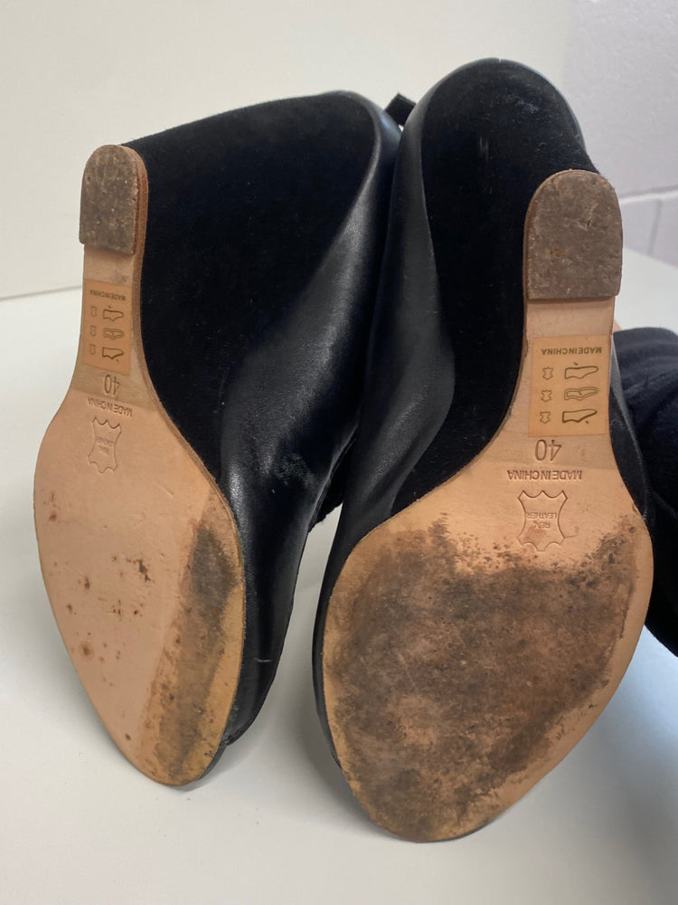 Fabulous Reiss 1971 wedge high Sandals Uk7 Black Leather & Suede CM061