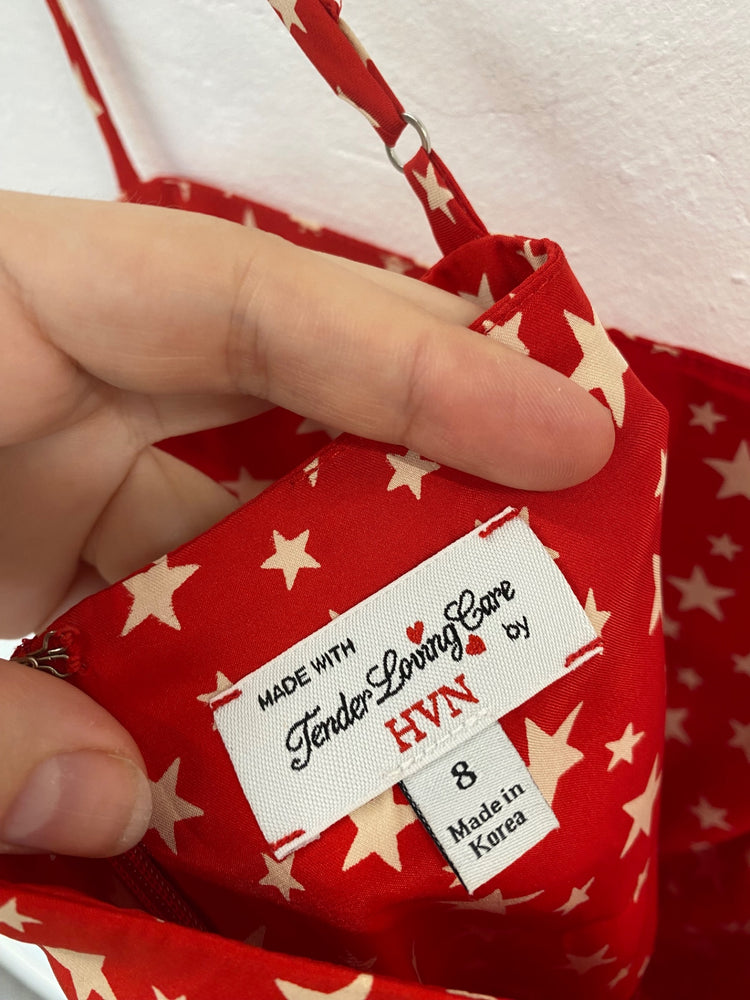 Fabulous HVN Red Starry Silk Midi Dress UK8 LG005