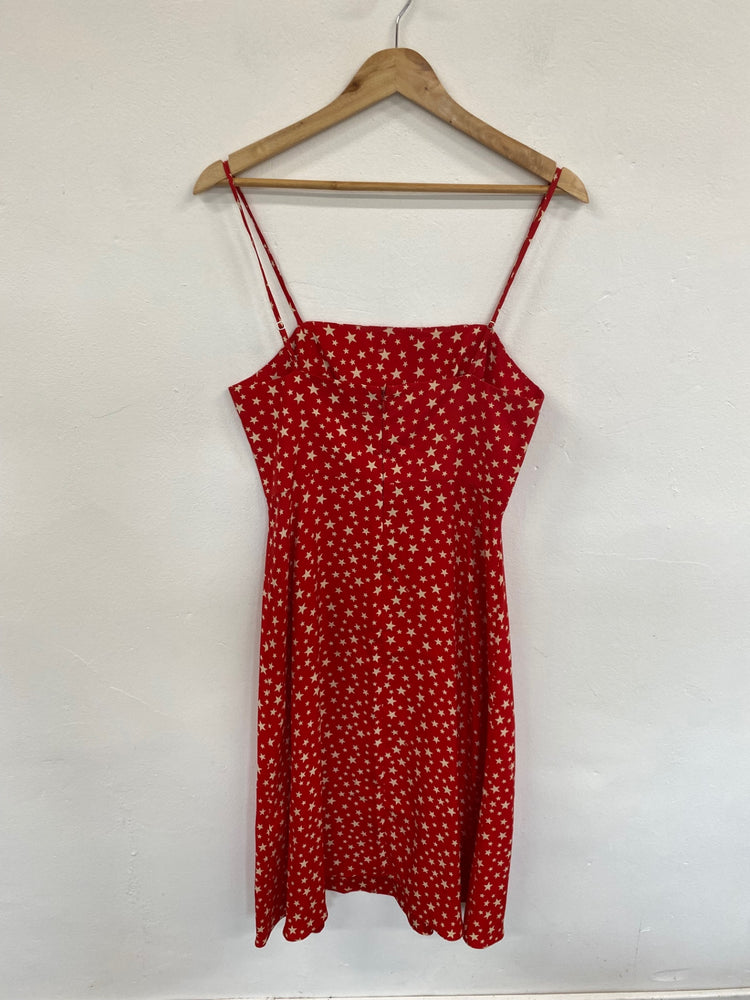 Fabulous HVN Red Starry Silk Midi Dress UK8 LG005