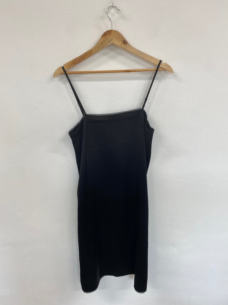 Fabulous DKNY Black Silk Raw Neckline Y2K Vibes Slip Dress UK S LG005
