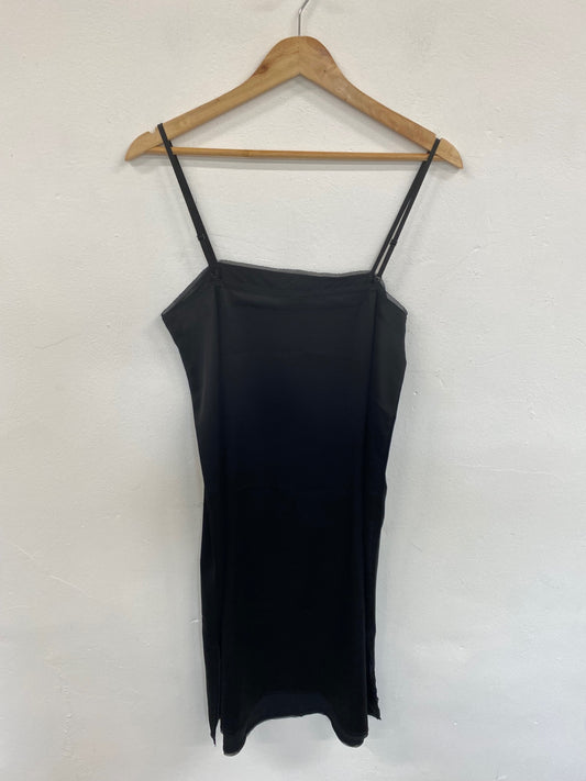 Fabulous DKNY Black Silk Raw Neckline Y2K Vibes Slip Dress UK S LG005