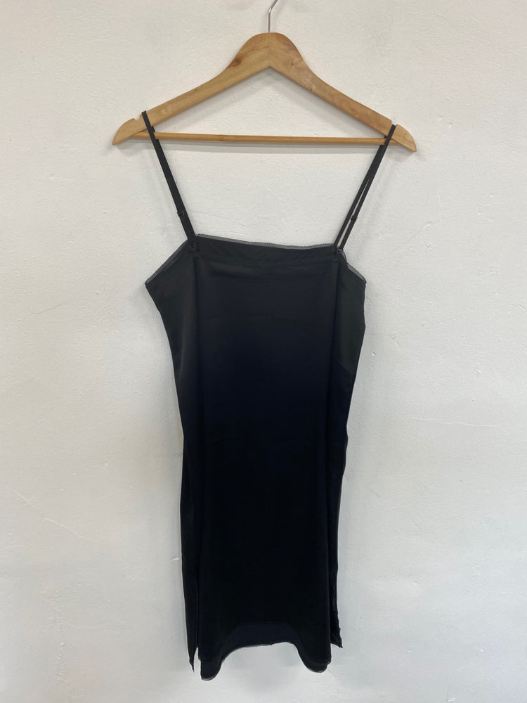 Fabulous DKNY Black Silk Raw Neckline Y2K Vibes Slip Dress UK S LG005