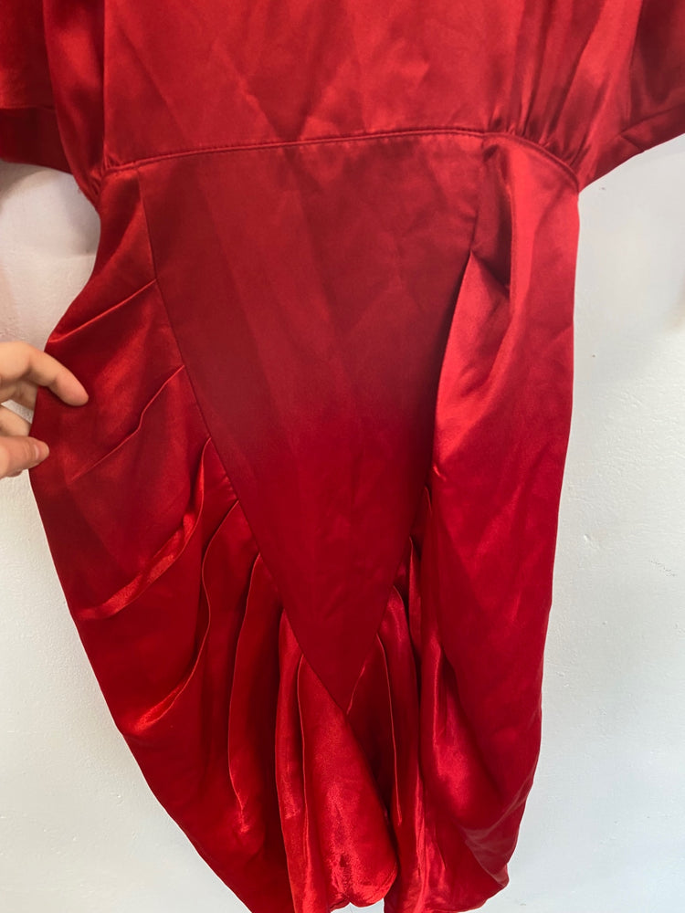 Fabulous All That Jazz Vintage Crimson Satin Midi Dress UK10 NM001